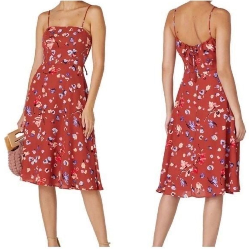 Hutch Declan Red Floral Crepe Square Neckline Sleeveless Dress Size 8